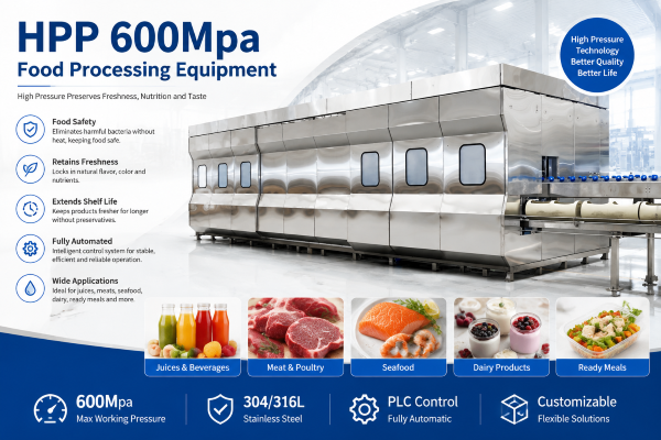 HPP Equipment – 600MPa for Juice, Beverage, Meat, Seafood Preservation